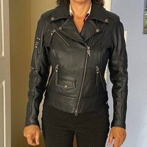 Harley Davidson Black Genuine Leather Bezel Collar Biker Women's Jacket, Size S